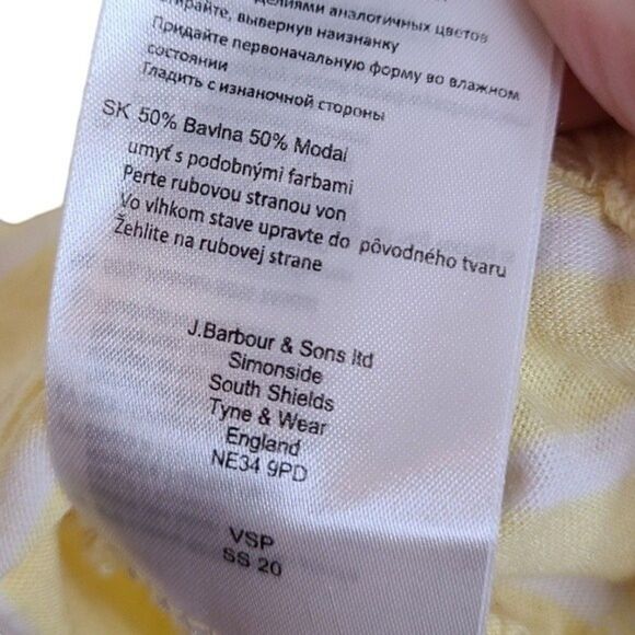 BARBOUR Top Womens US 6 Yellow and White Striped Causeway Shirt Short Sleeve Tee - Picture 7 of 8